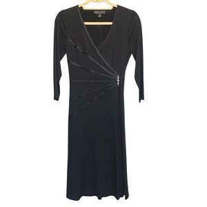Connected Apparel Faux Wrap Dress Womens 6 Black Vtg 90s Rhinestone accent